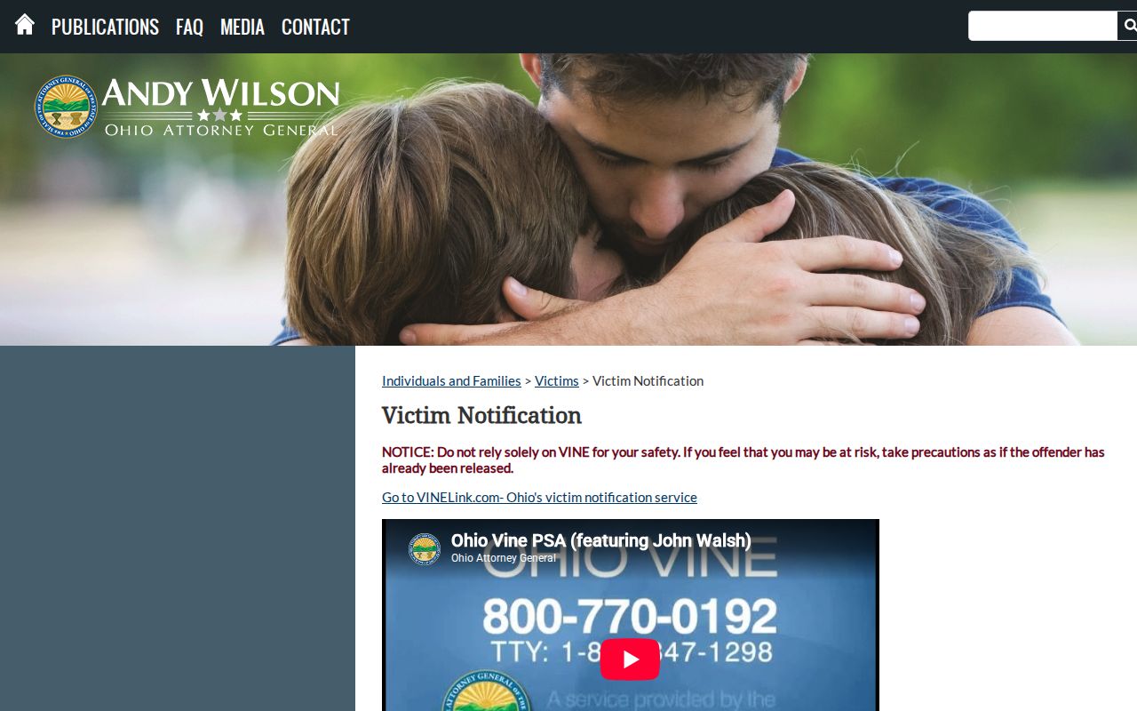 Washington County VINE inmate check access through the Ohio Attorney General